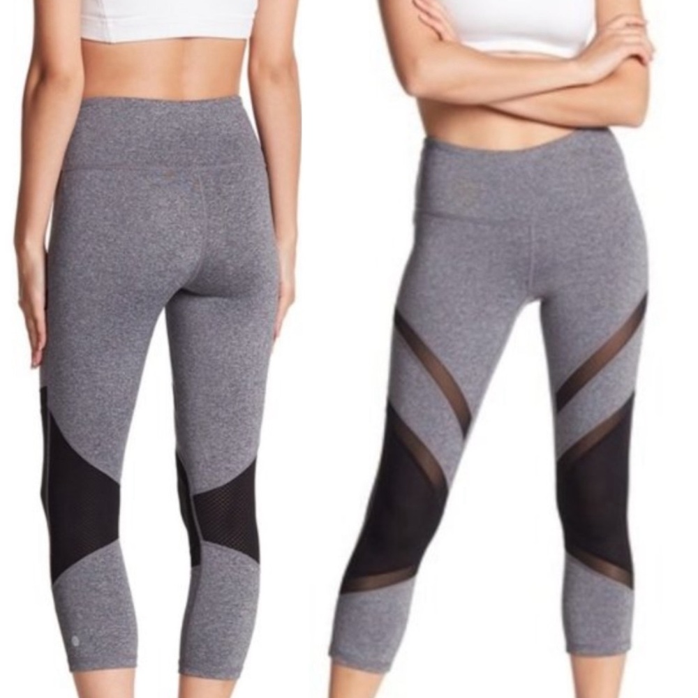Z By Zella Prima Crop Melange Grey Marl Black Mesh Leggings EUC sz S Like New